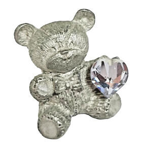 Vintage 1982 SPOONTIQUES Pewter Bear with Gem Heart 1.25" Tall 231 Collectibles
